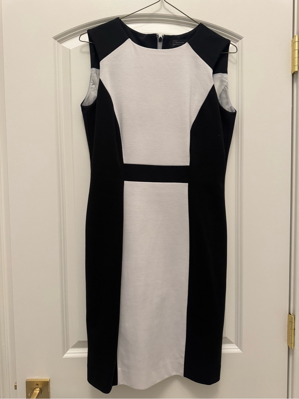Tahari Black and White Paneled Sheath Dress